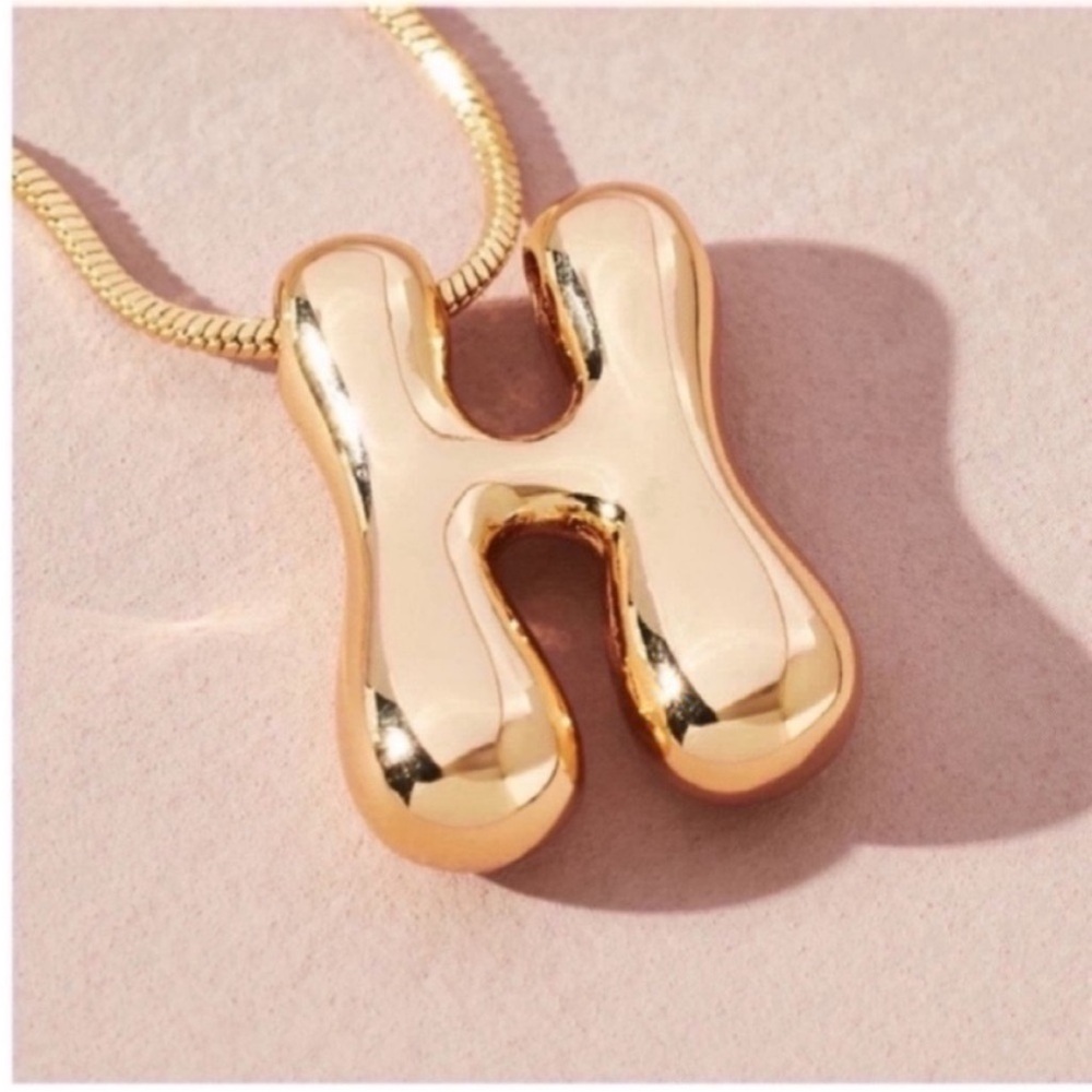 New! Gold Bubble Monogram Initial Necklace NWOT